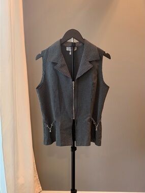 SHA SHA COLLECTION Vintage Sleeveless Zip Checkered Vest L 80s 90s Grunge Rocker